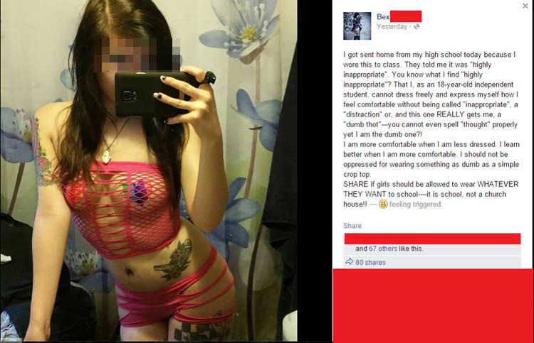 Girl upset school sent her home for wearing “inappropriate clothes”